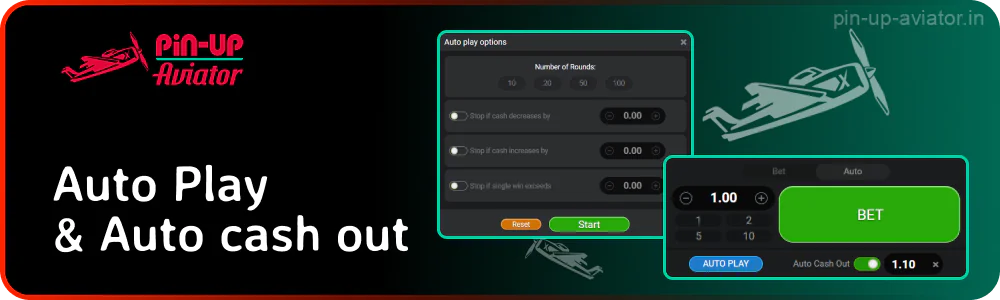 Auto Play & Auto cash out modes in Aviator give players the opportunity to set up automatic bets and withdrawal of winnings