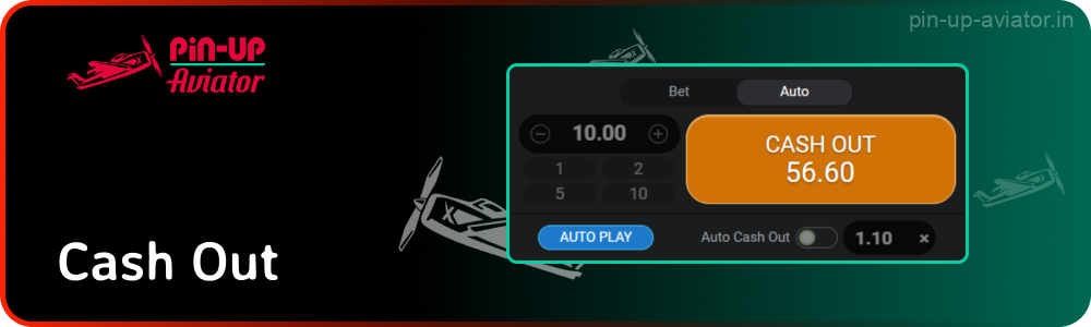 After the player has placed a bet in the Aviator game, the Bet button changes to Cash Out button, which should be clicked when you want to withdraw your winnings