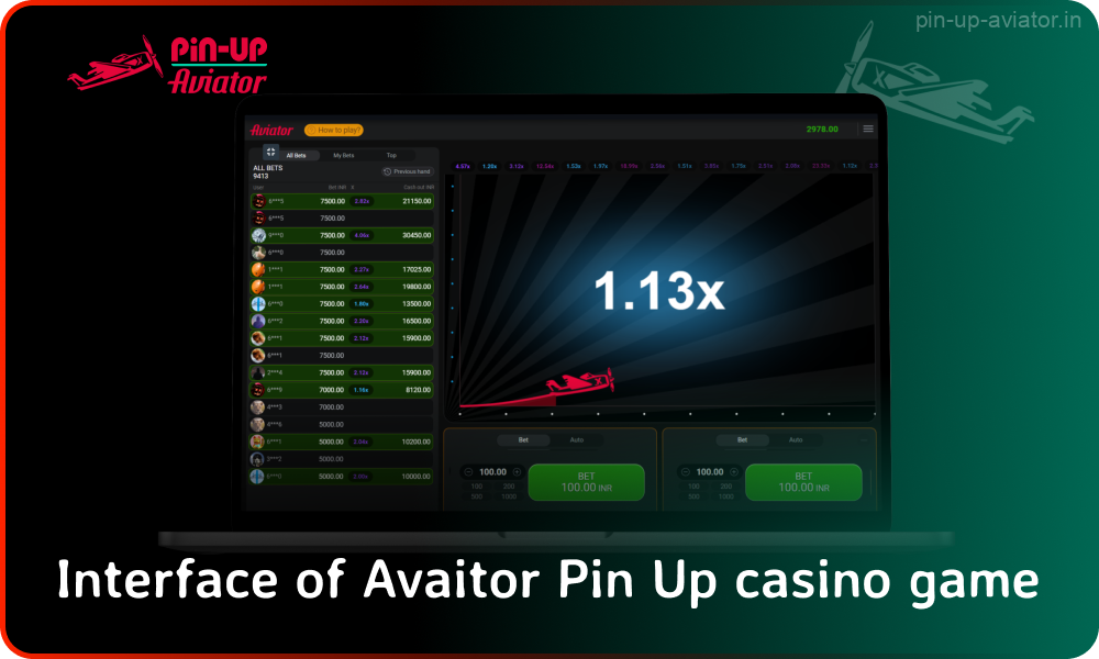 The interface of the Aviator game at Pin Up Casino is quite user-friendly and consists of a small number of elements for the convenience of players