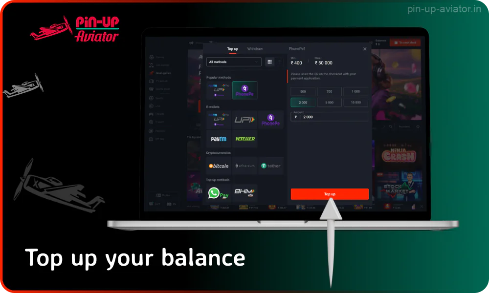 Make a deposit to your account through any payment system to start playing Pin Up Aviator for real money