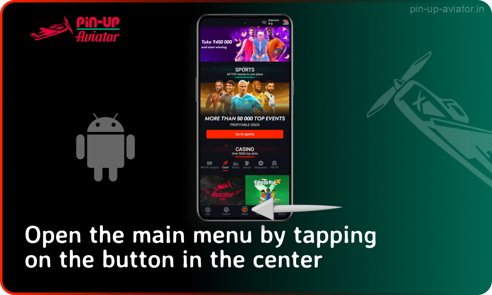 To download Pin Up Aviator APK for Android, open the main menu by clicking on the button in the centre