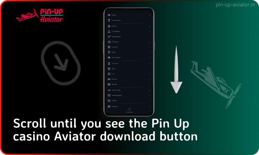 To download Pin Up Aviator APK for Android, scroll down the menu to the Pin Up Aviator mobile app download button